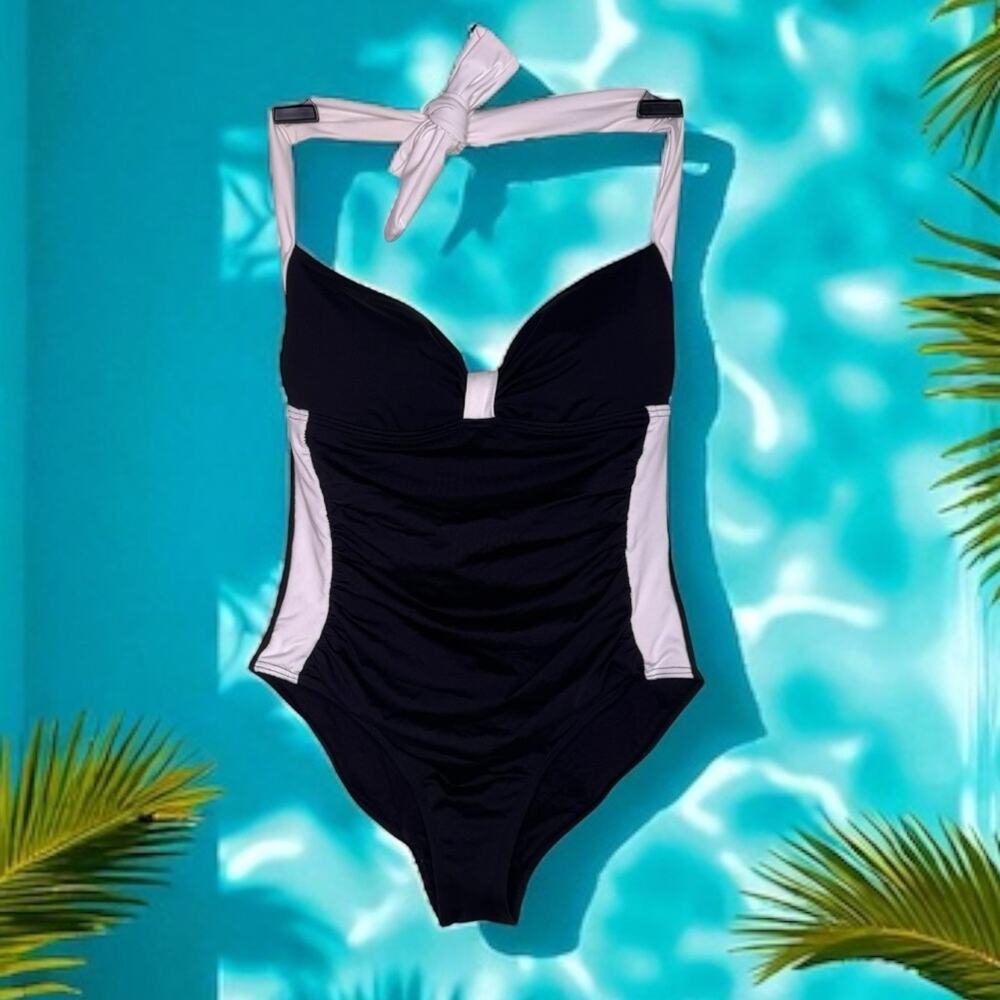 NIP TUCK Swim Women Color Block Black and White One Piece Swimsuit Size 6